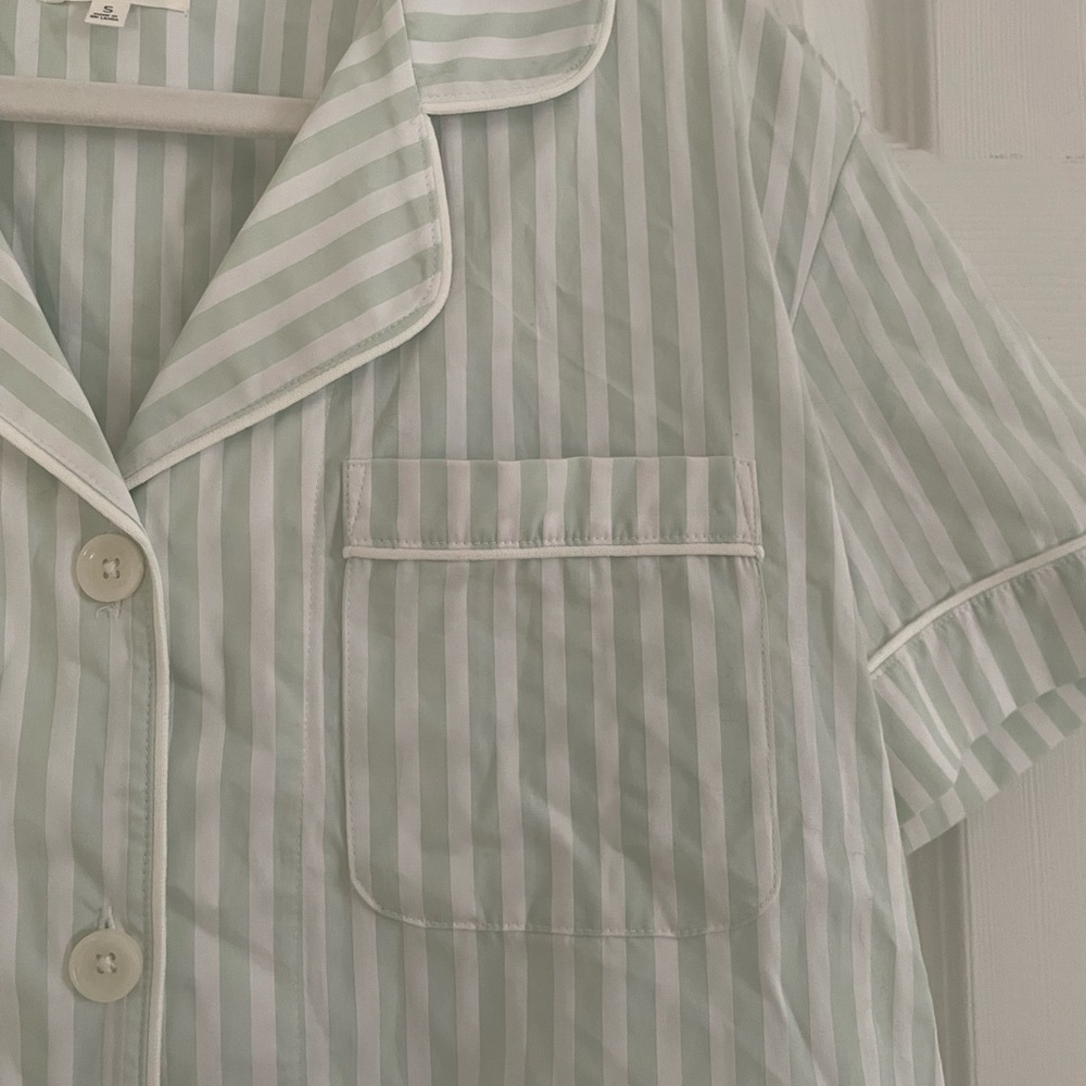 BEDHEAD Striped Classic Organic Cotton Lounge Pajama Set Mint Green Beach - Picture 4 of 9
